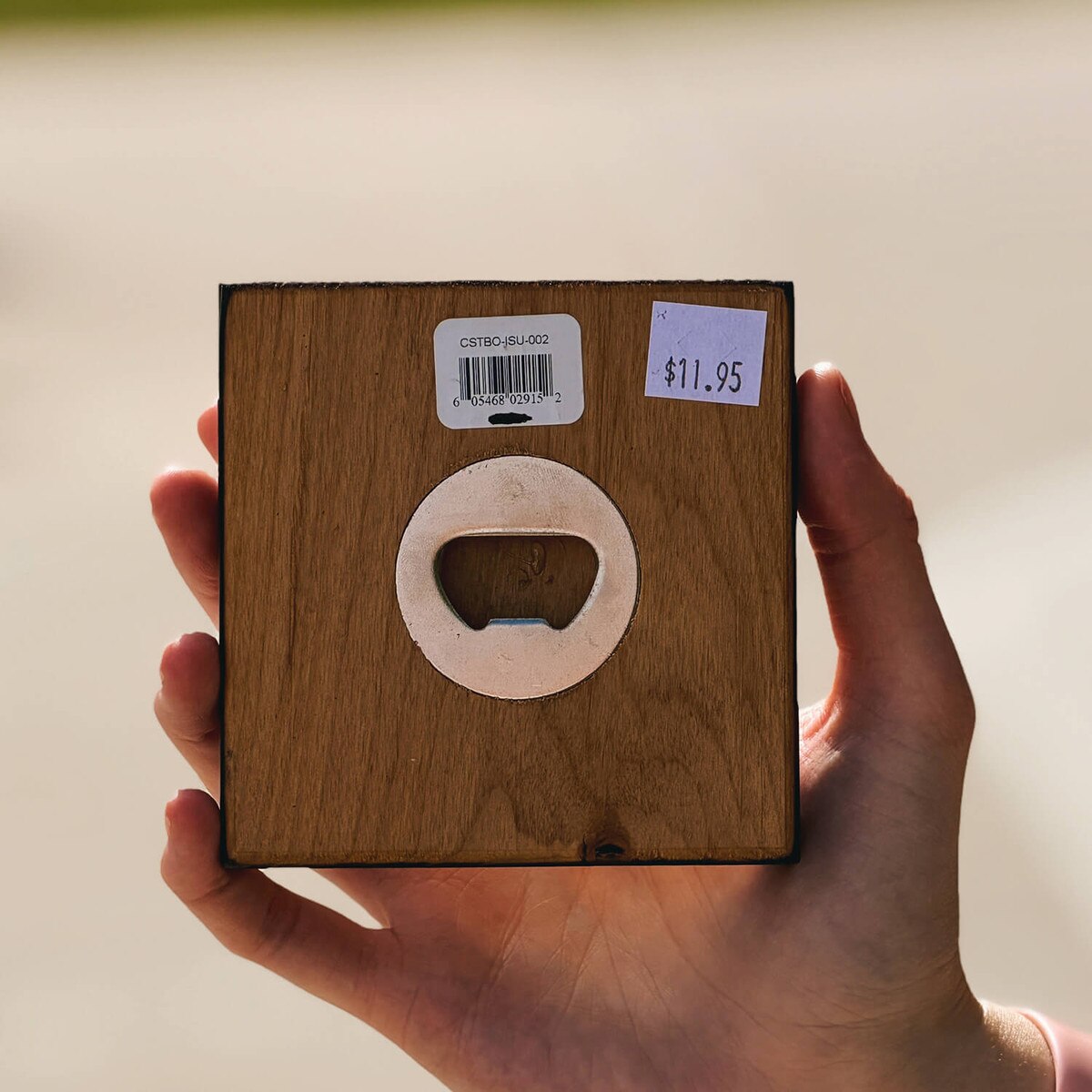 I-State Wood Coaster with Bottle Opener back bottle opener